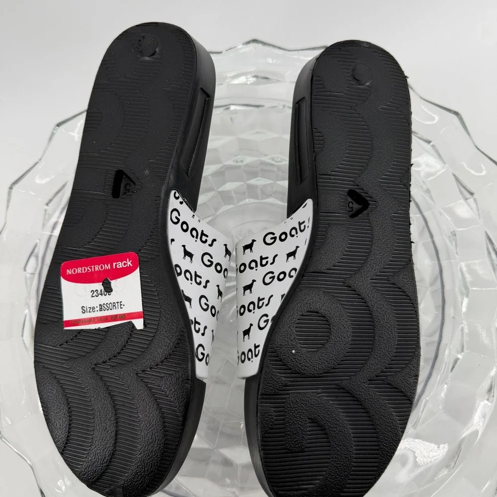 Goats The Slide K Black White Logo Print Sandals 34GK009 US 3 EU 35 NEW